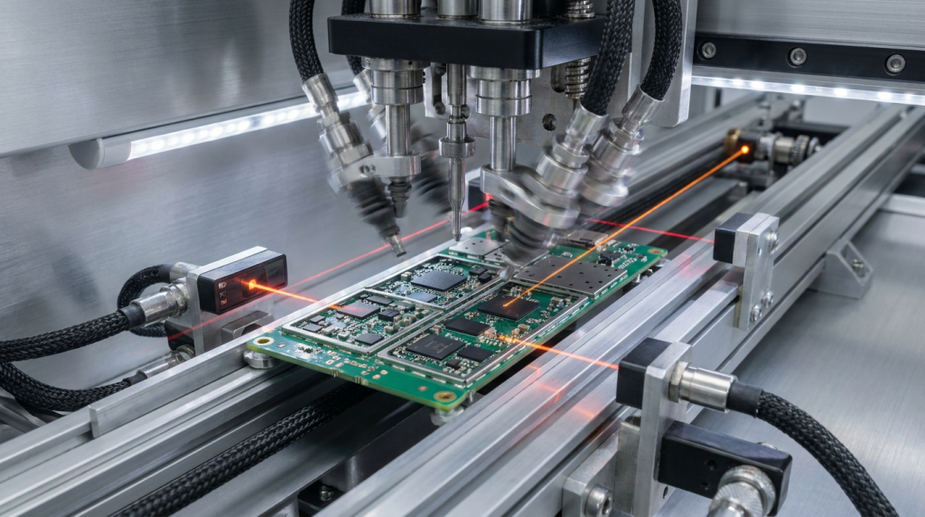 Figure 1: Panasonic NPM-D3 executing ultra-high-speed, high-precision placement on high-density smartphone PCBs.